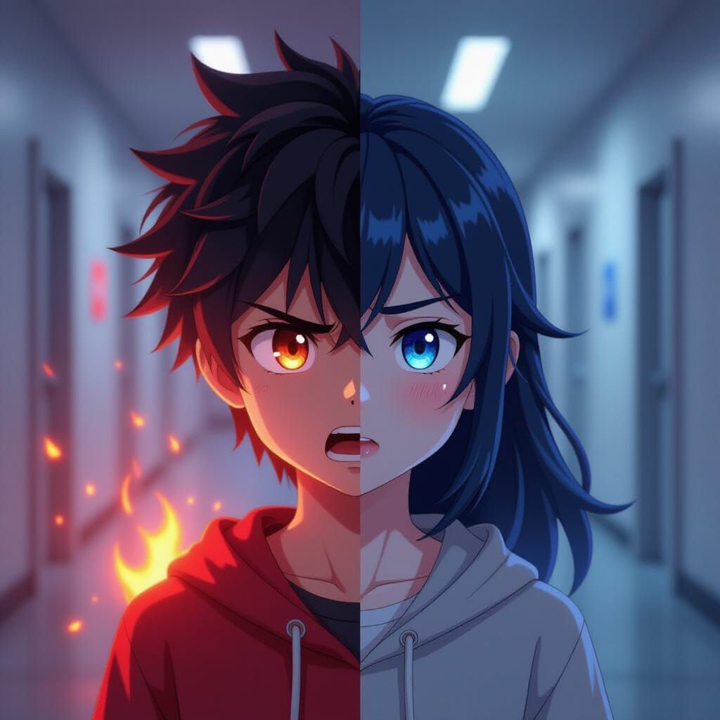 Anime Split Frame: Boy's Anger vs Girl's Calm