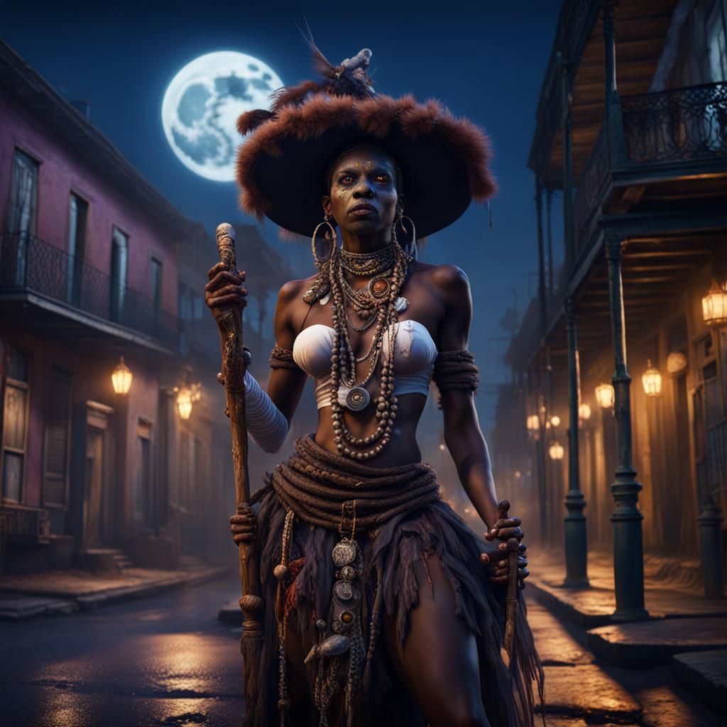 Voodoo Priestess Under New Orleans Full Moon