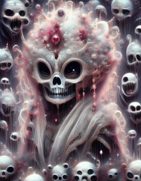 Gothic Ghost Girl with Scary Face in Chiaroscuro