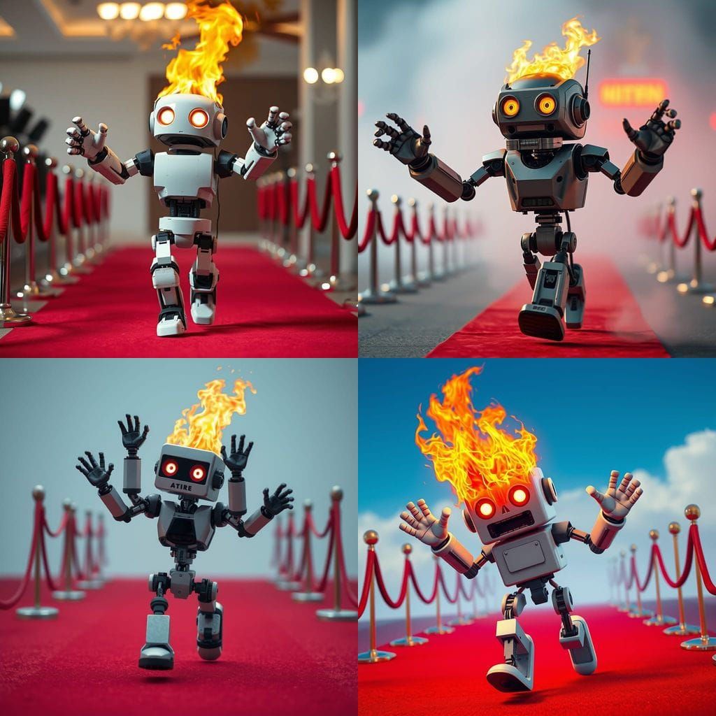 Robot in Flames Runs Down Red Carpet