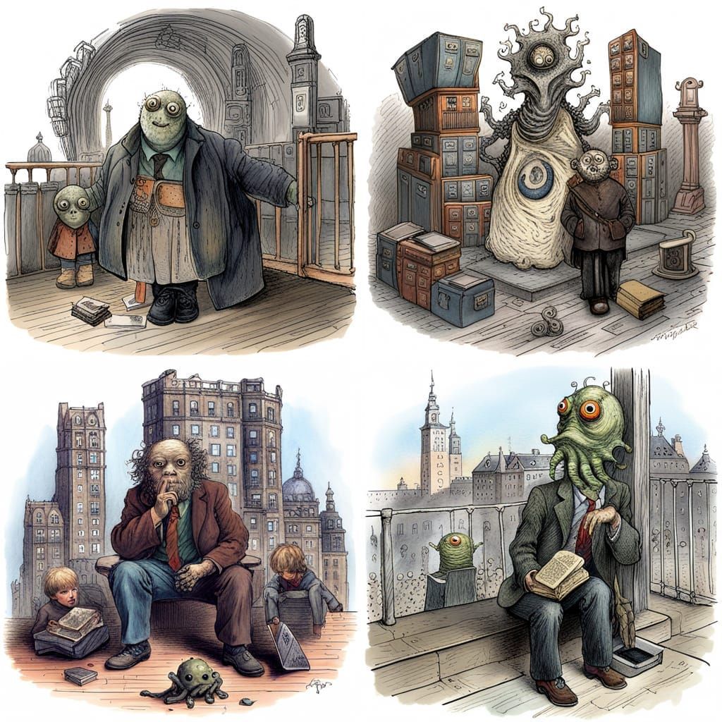 Shoggoth Kindergarten in Gorey Steadman Moebius Style