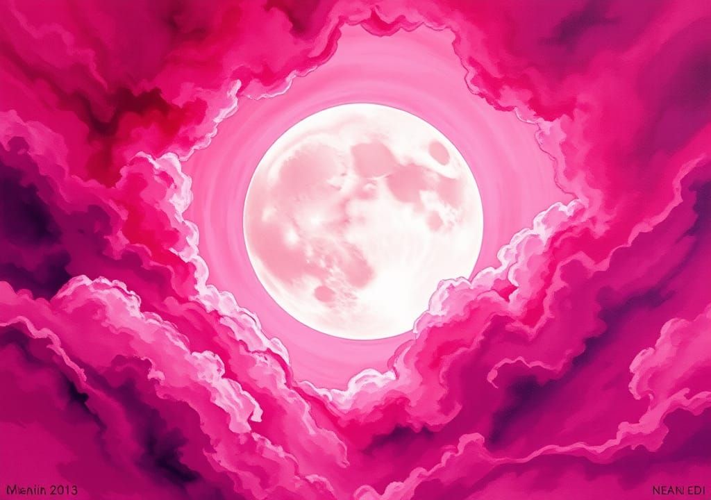 Magenta Moon Dreamscape in Alcohol Ink Style