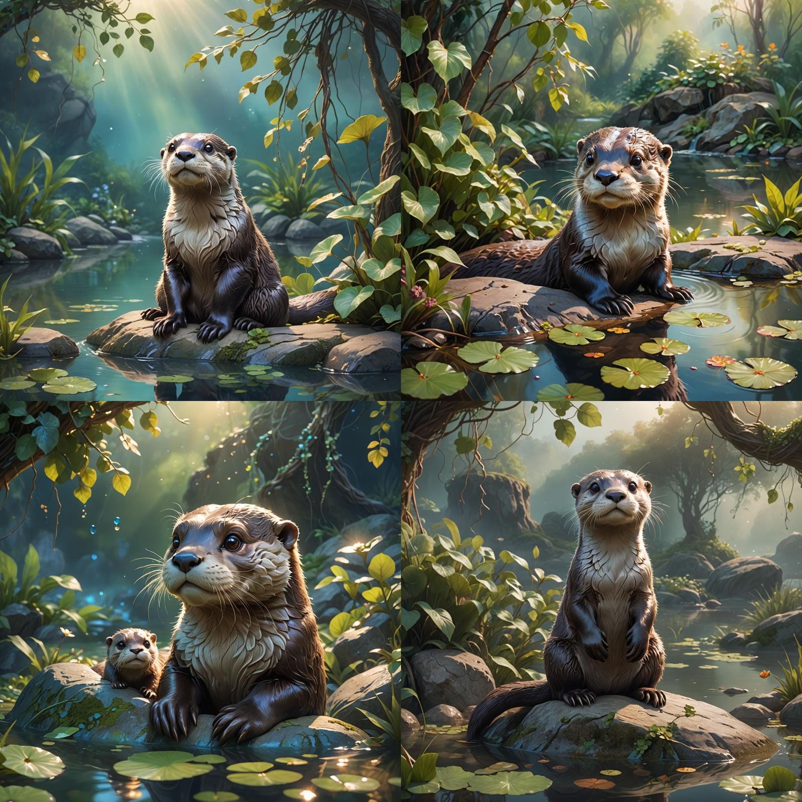 Adorable Otter Gazing Skyward in Detailed Matte Painting
