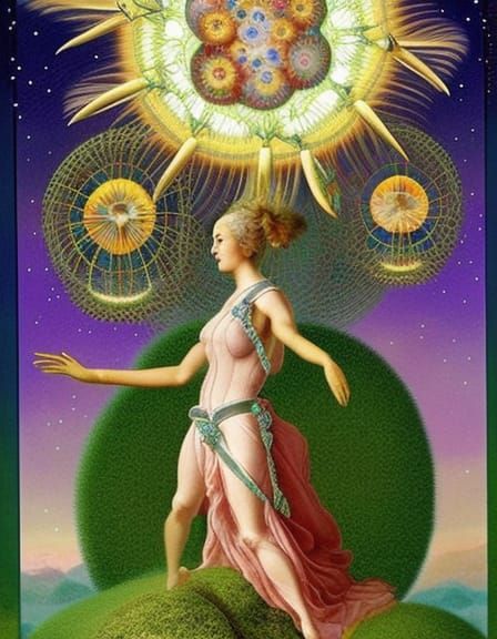 Surreal Woman in Fungi Mycelium Network, Digital Art