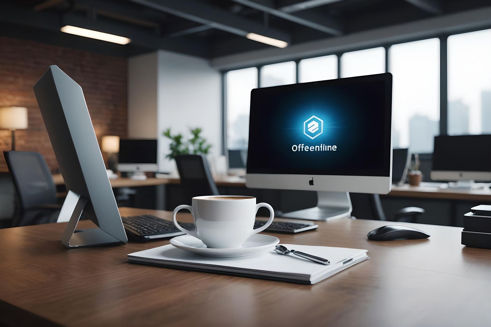 Coffee Cup and Computer in Detailed Matte Painting