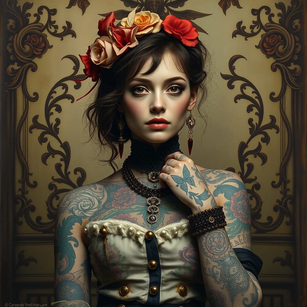 Mysterious Lady in Ornate, Baroque Portrait