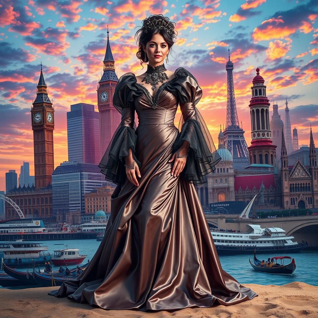 Beach Seaside City combination of London New York Paris Blac...