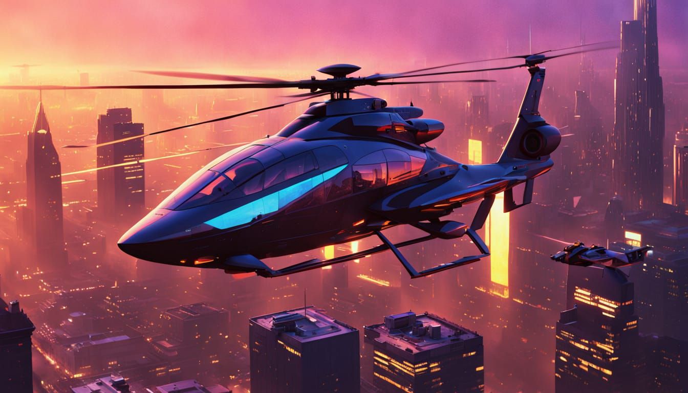 Futuristic Jet Copter in a Neon Cityscape