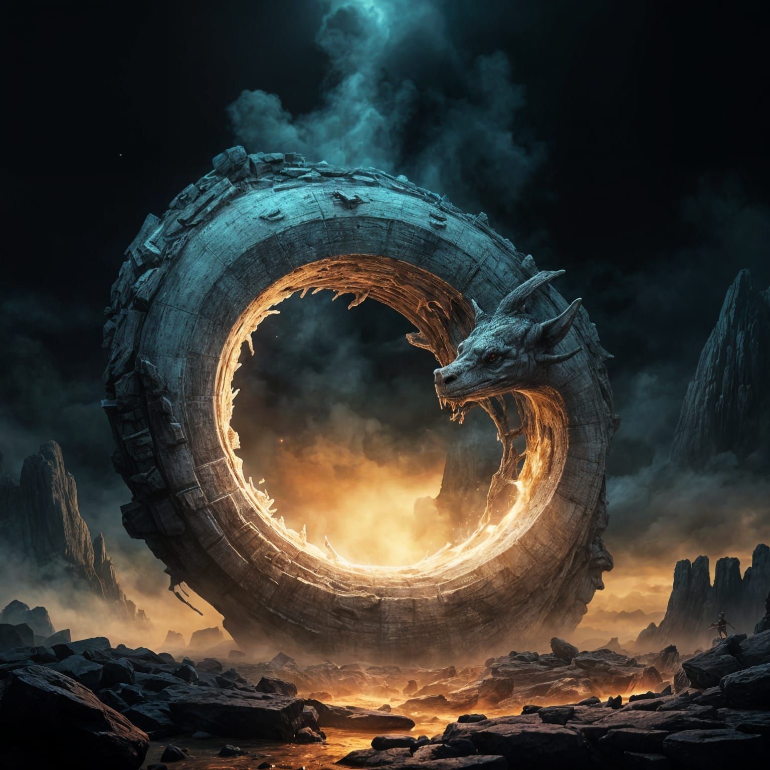 Eldritch Entanglement: Surreal 3D Render of Luminous Ourobor...