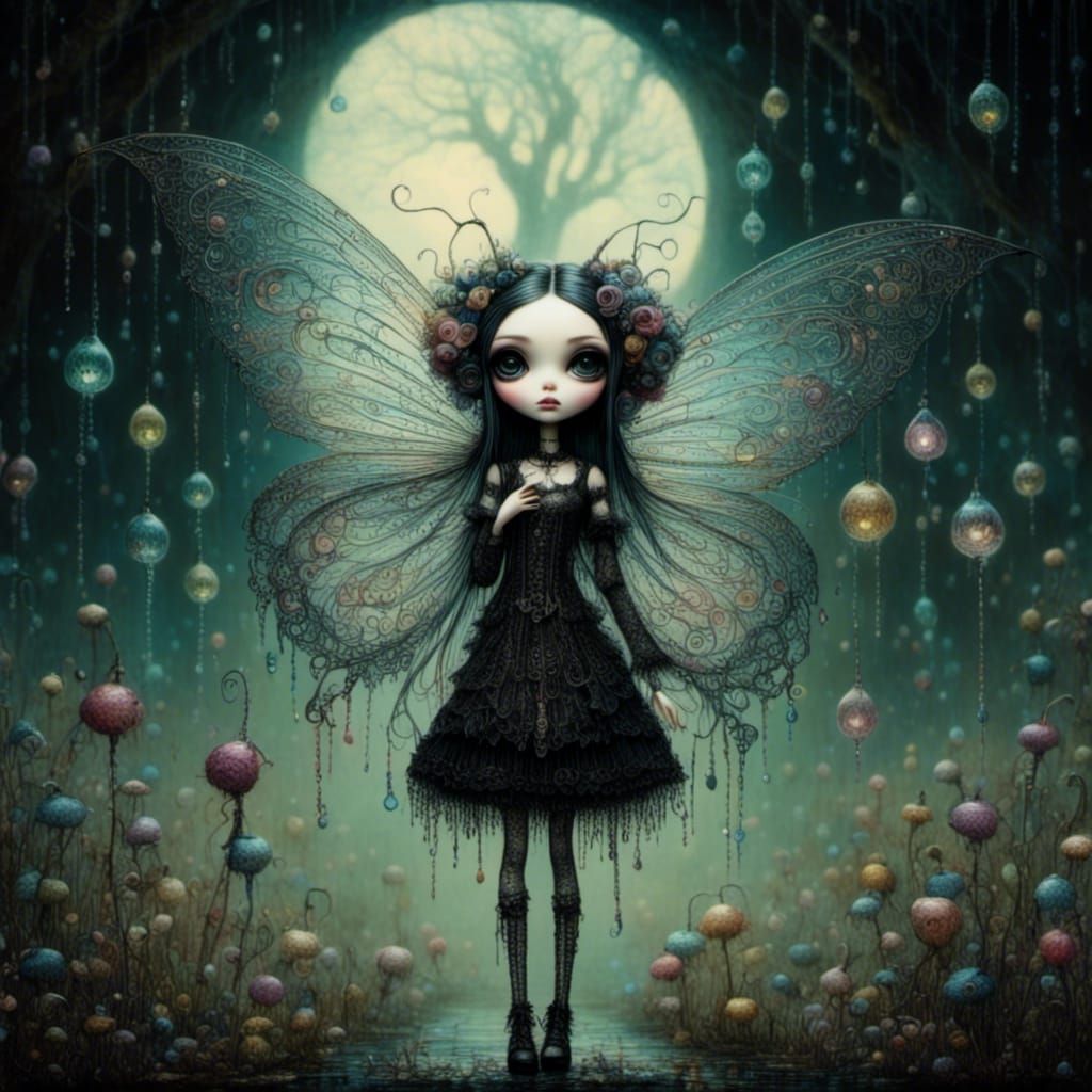 Creepy Blythe Fairy in Tim Burton Style