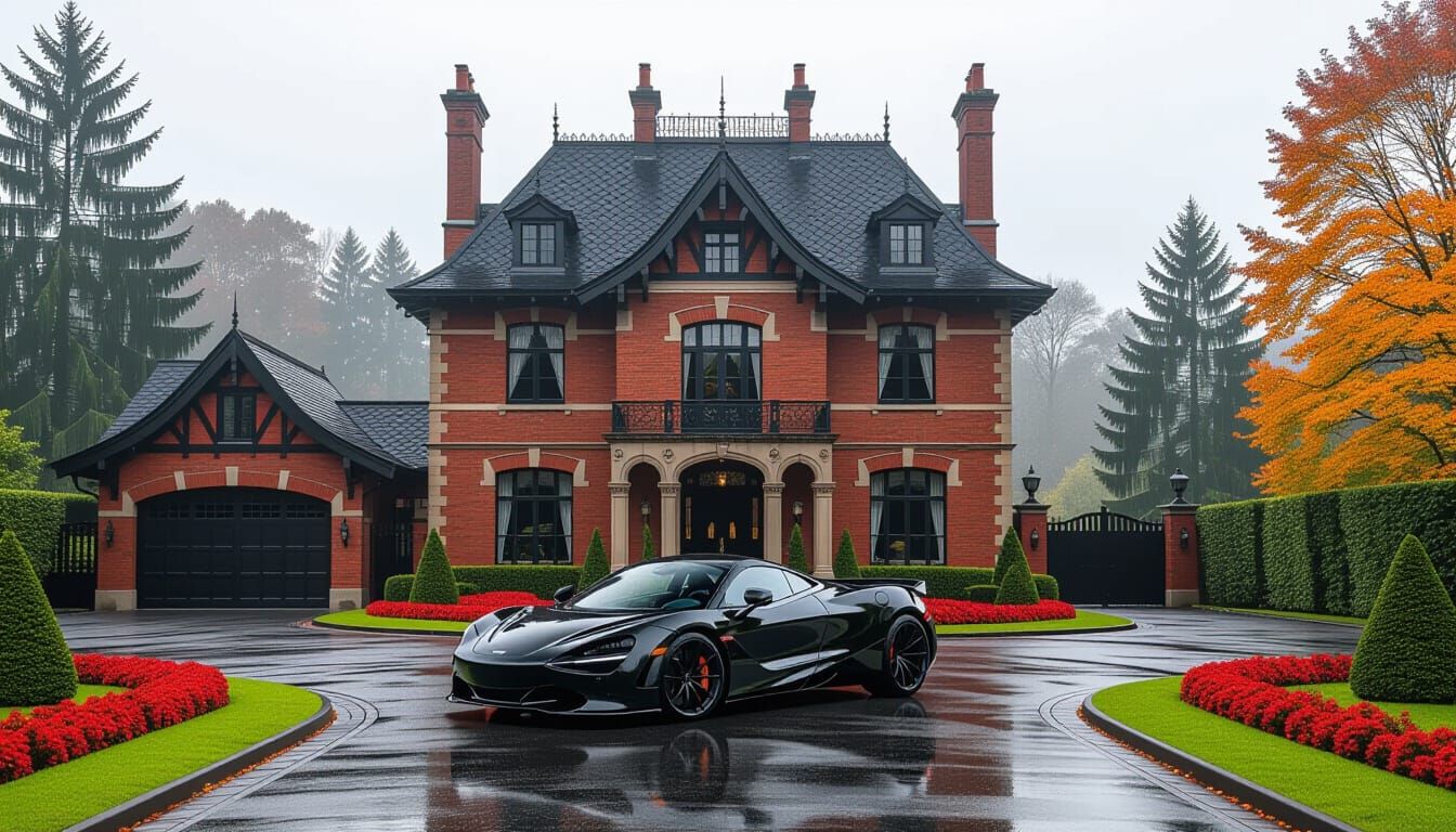 Victorian Chateau with McLaren in Misty Autumn