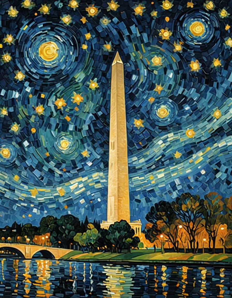 Washington Monument at Night: Impressionistic Starry Night