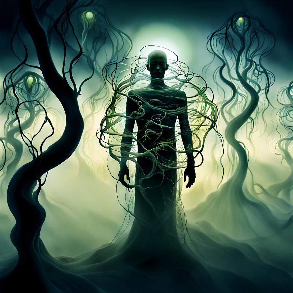 Dreamlike Figure in Misty Void, in Surrealist Style