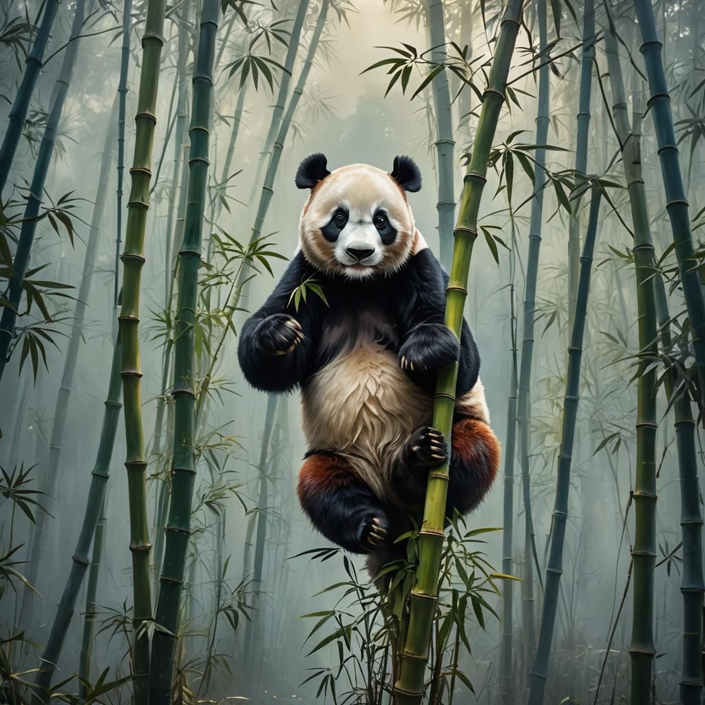 Panda in Misty Forest: Fantasy Concept Art