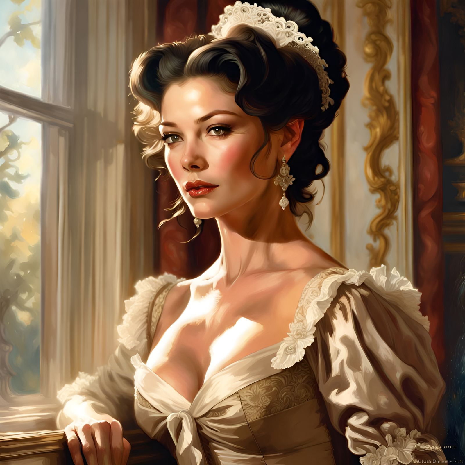 Catherine Zeta-Jones Portrait in Rococo Style