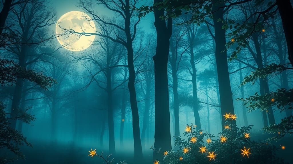 Ethereal Lunar Forest with Bokeh in Fantasy Style