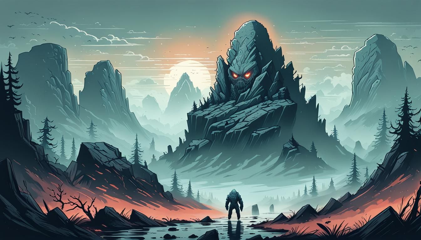 Giant Rock Monster in Fog, Digital Art