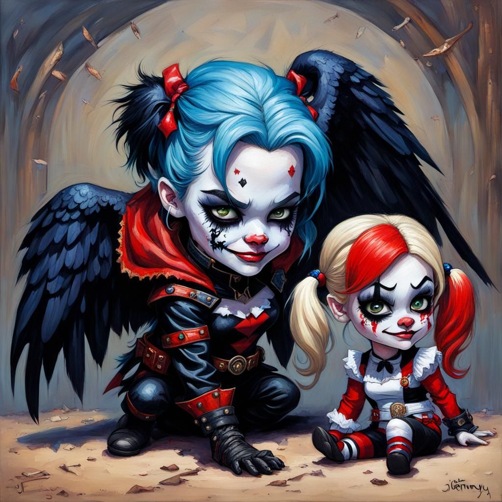 Chibi Demon Raven Harley Quinn as Oil Painting