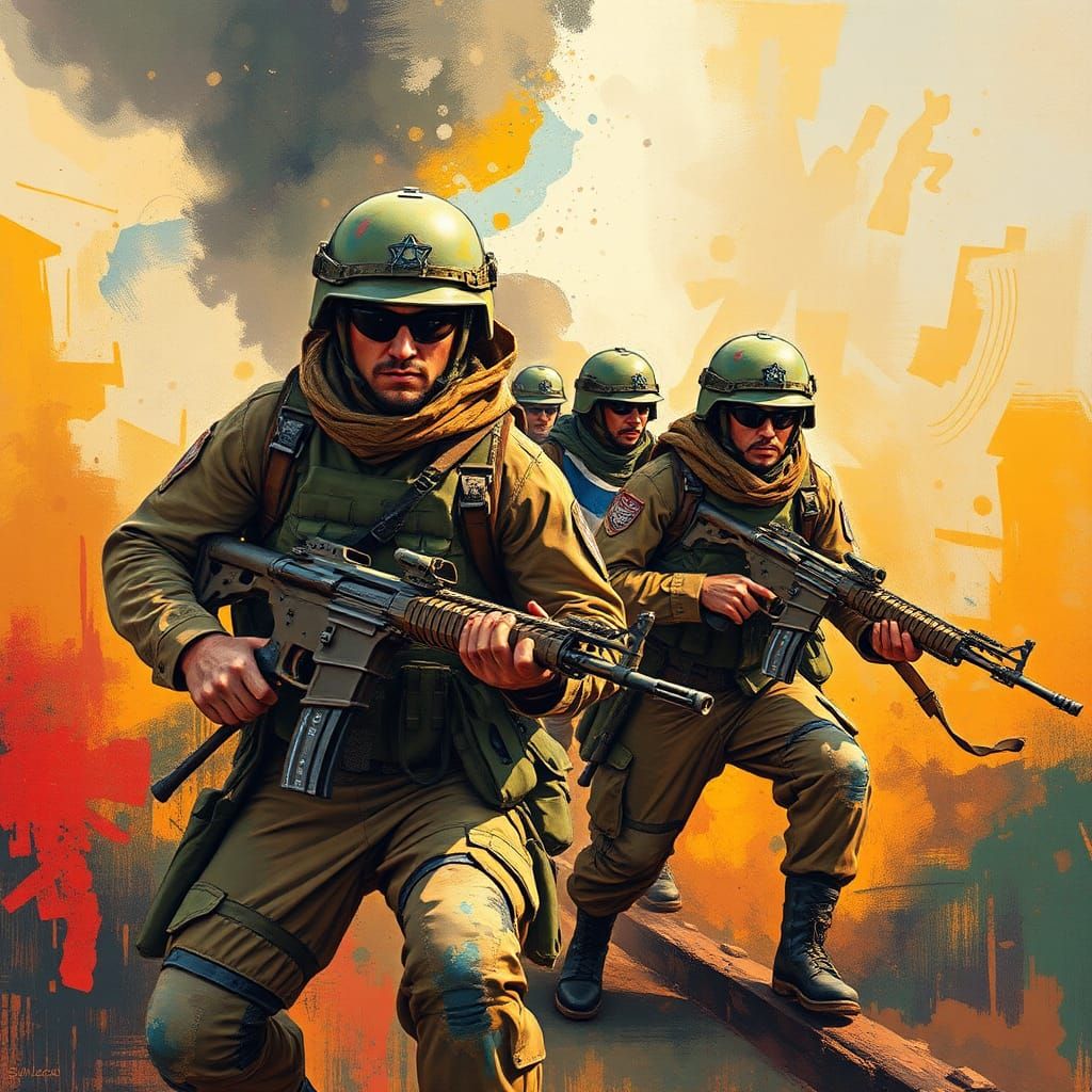 Israeli Soldiers in Battle: Abstract Art