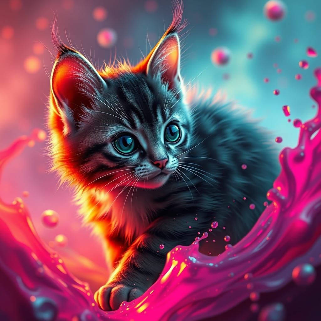 Fantastical Kitten in Vibrant Colors