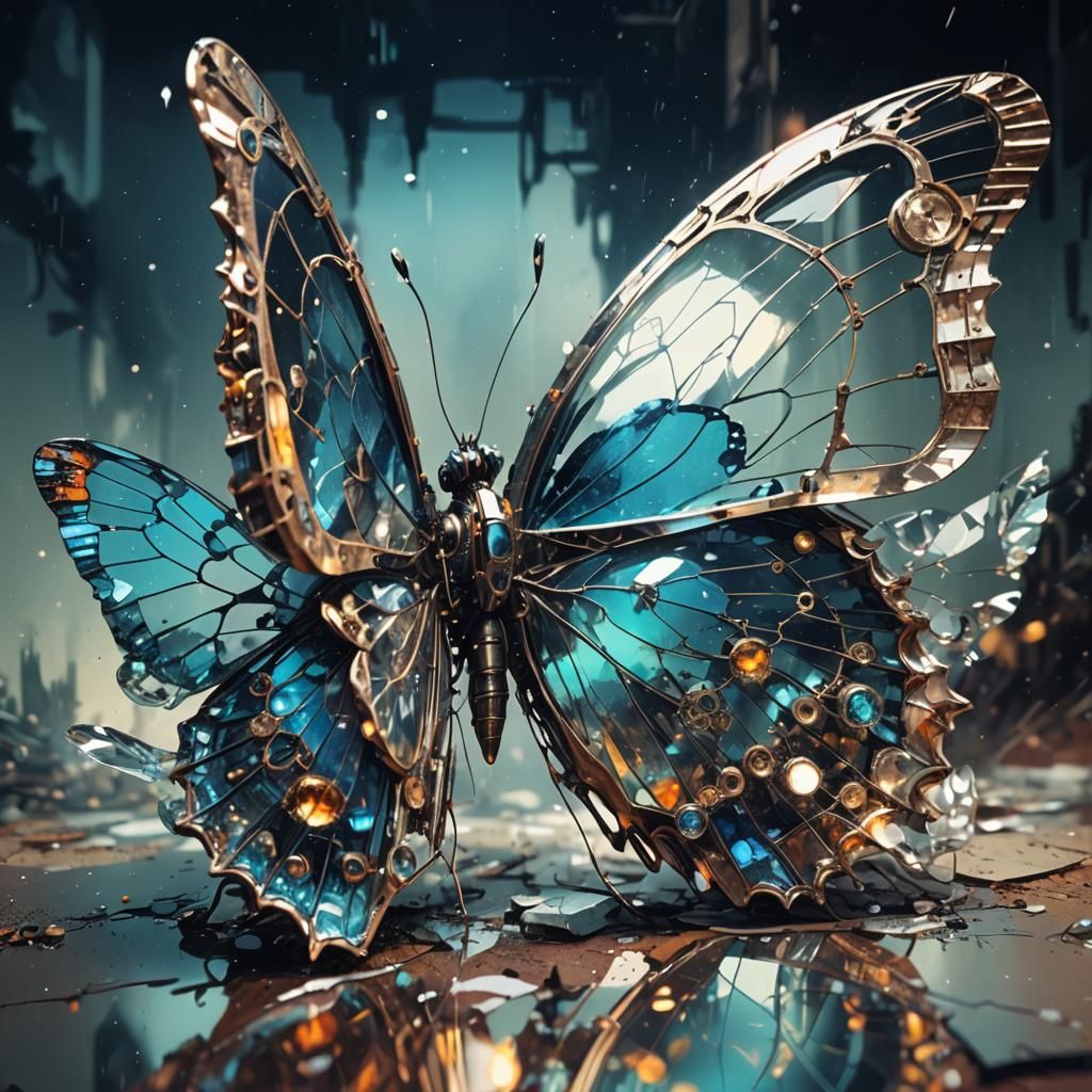 Clockpunk Butterfly in Glass Crystal Style