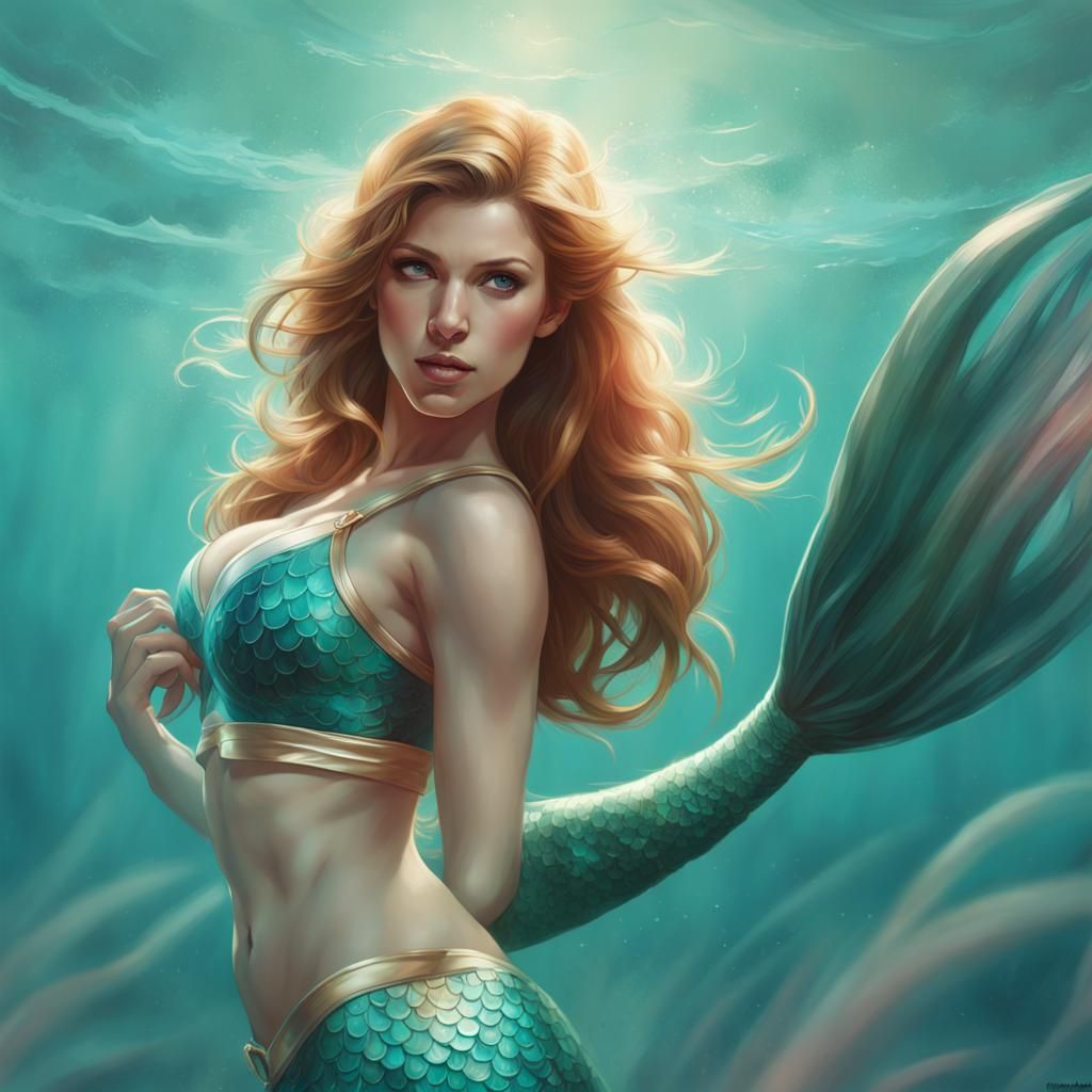 Mermaid Cheerleader Portrait in Art Nouveau Style