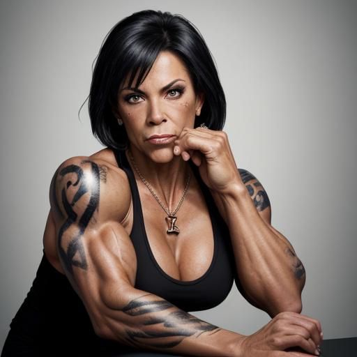 Ripped Female Bodybuilder Portrait in Graffiti Art Style