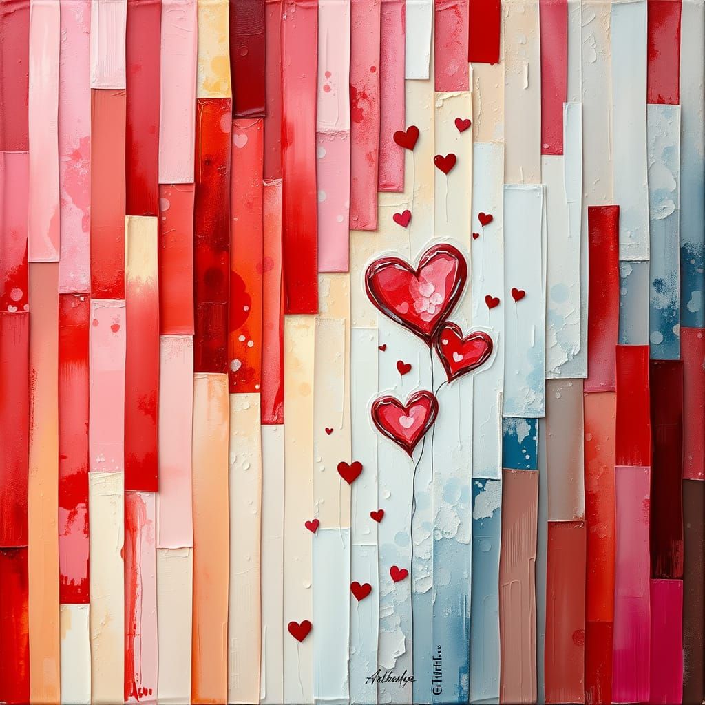 Enchanting Geometric Heart in Rich Impasto Colors