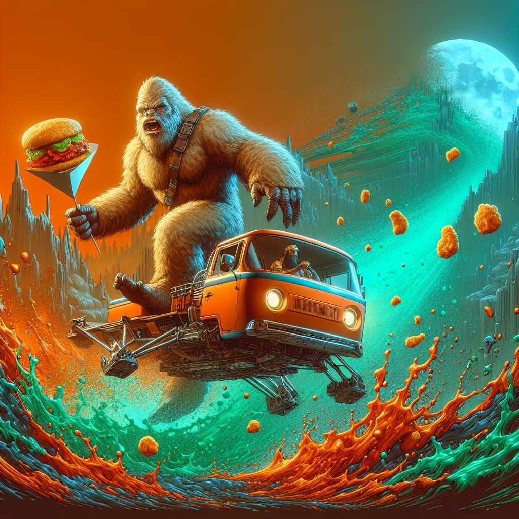 Bigfoot Goes Berserk for Sloppy Joes delivered by Jesus in a Flying Car