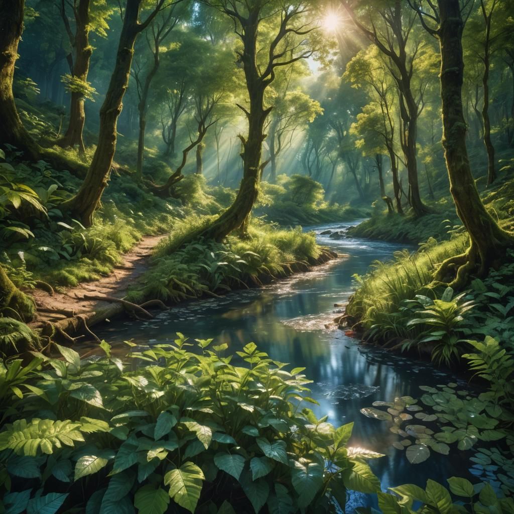 Ethereal River Landscape in Vibrant HDR with Cinematic Light...