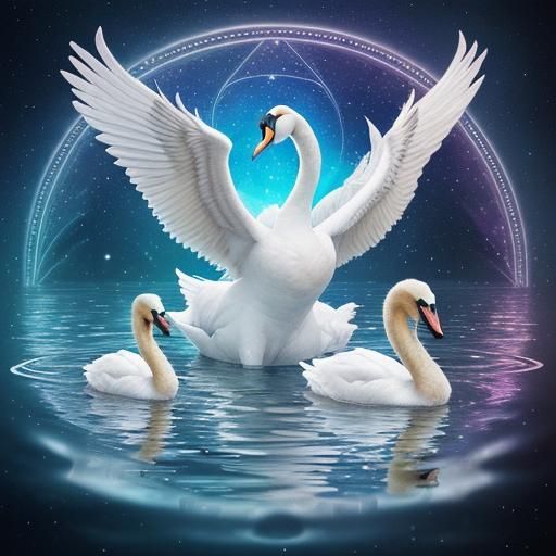 Swan in lake with signets