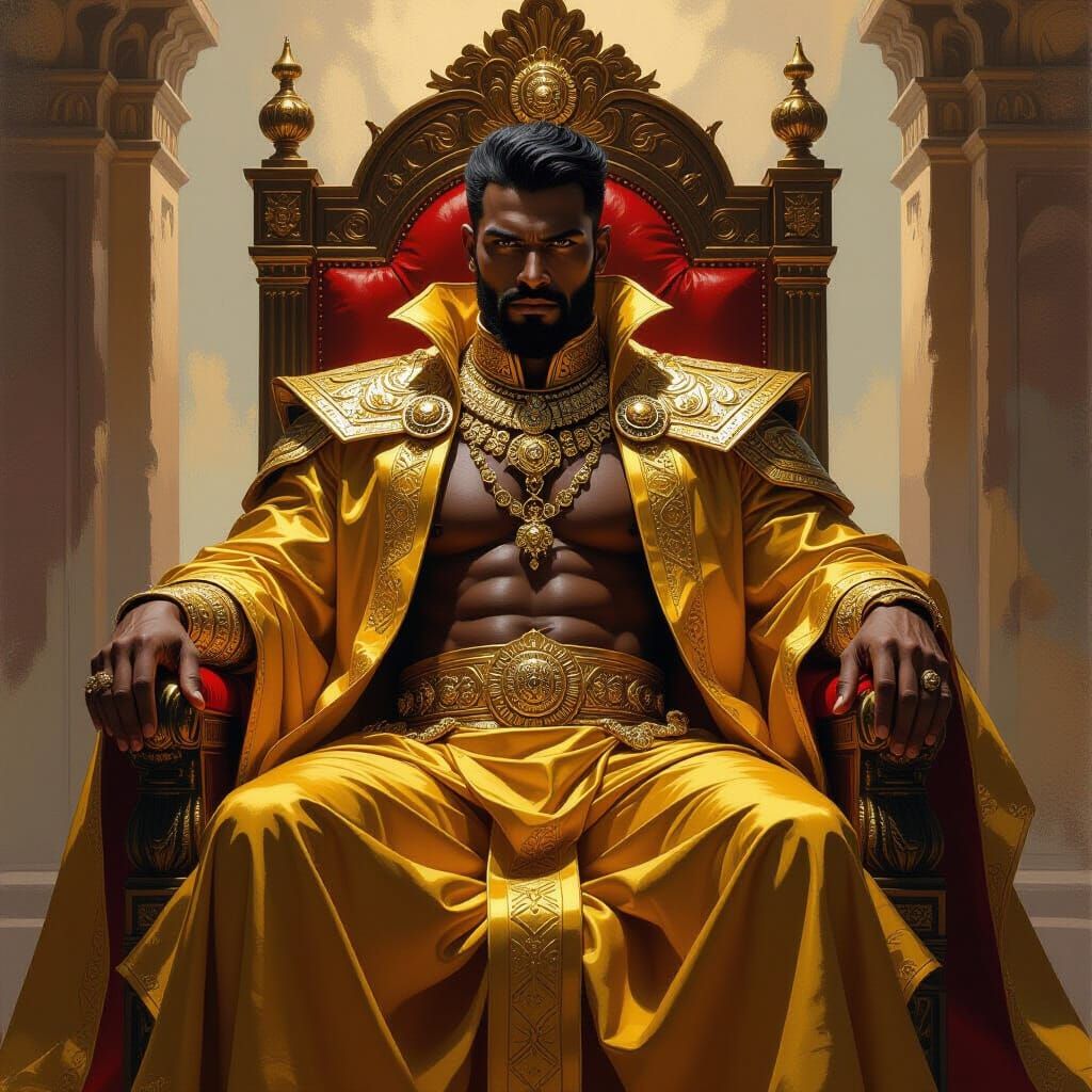 Regal Man in Gold Robes Embodies Tiger Spirit