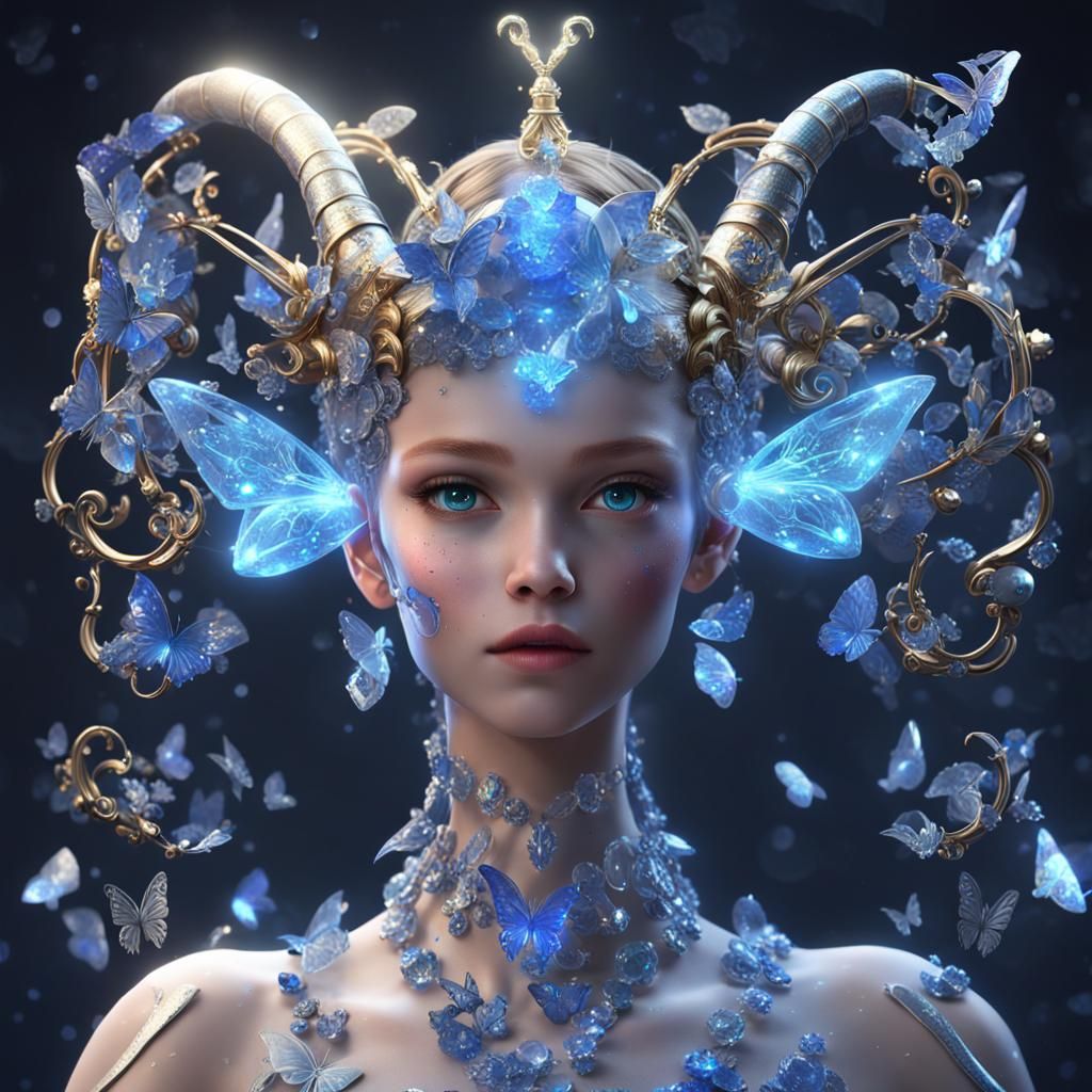 Ethereal Crystal Woman with Butterfly Trails