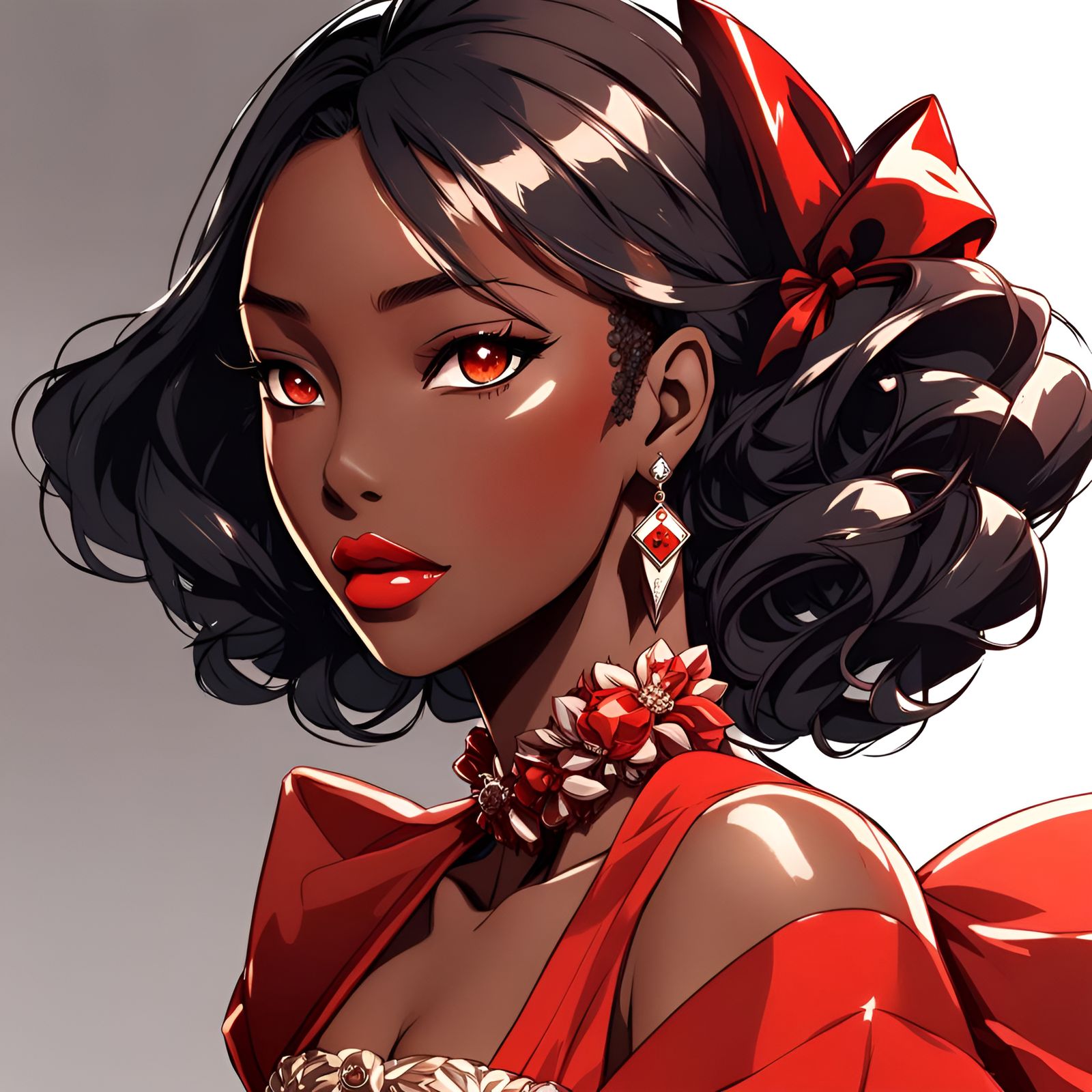 Glamorous Woman in Red Dress: Anime Style