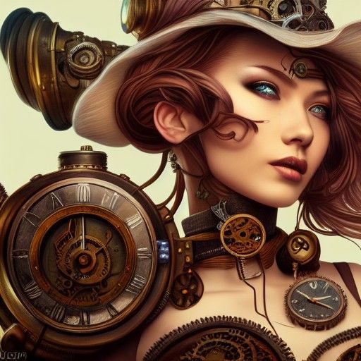 Steampunk Girl with Intricate Details and Reflections
