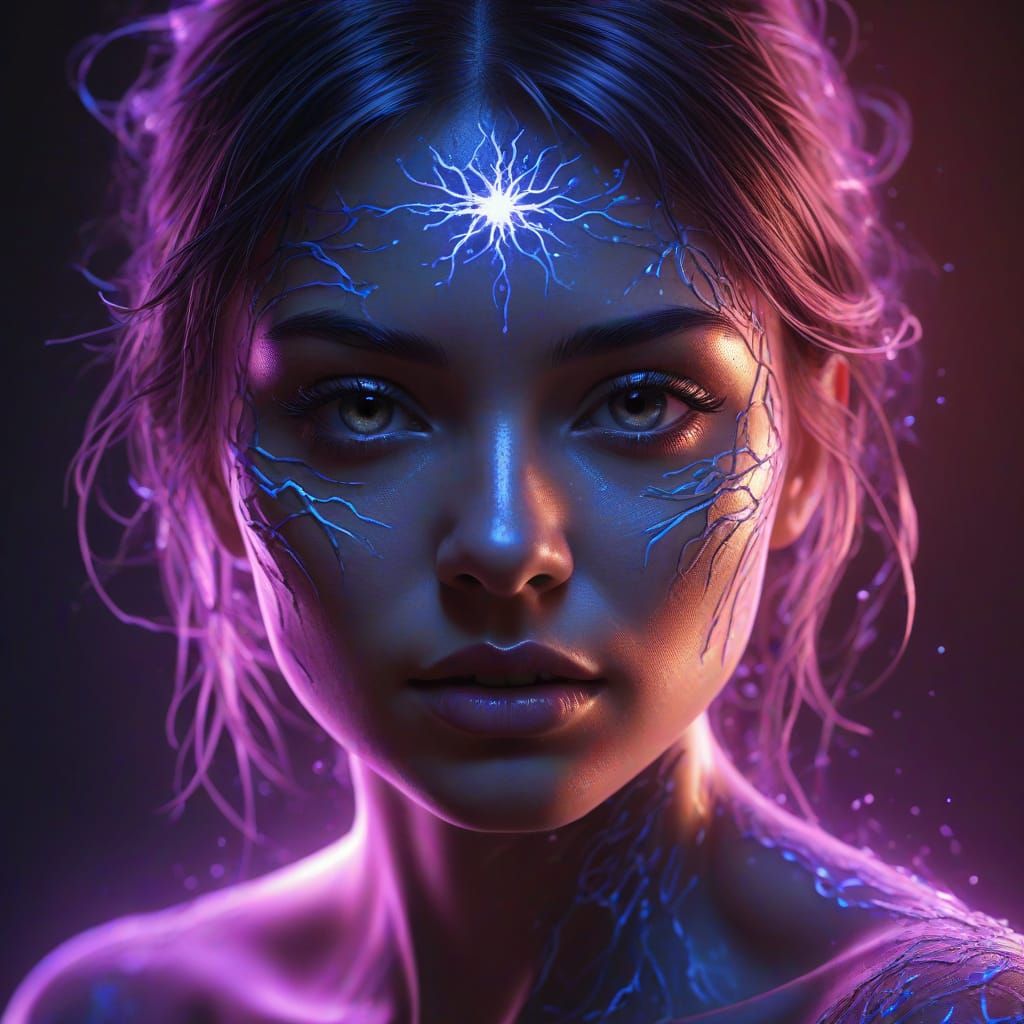 Hyperrealistic Kirlian Portrait of a Girl