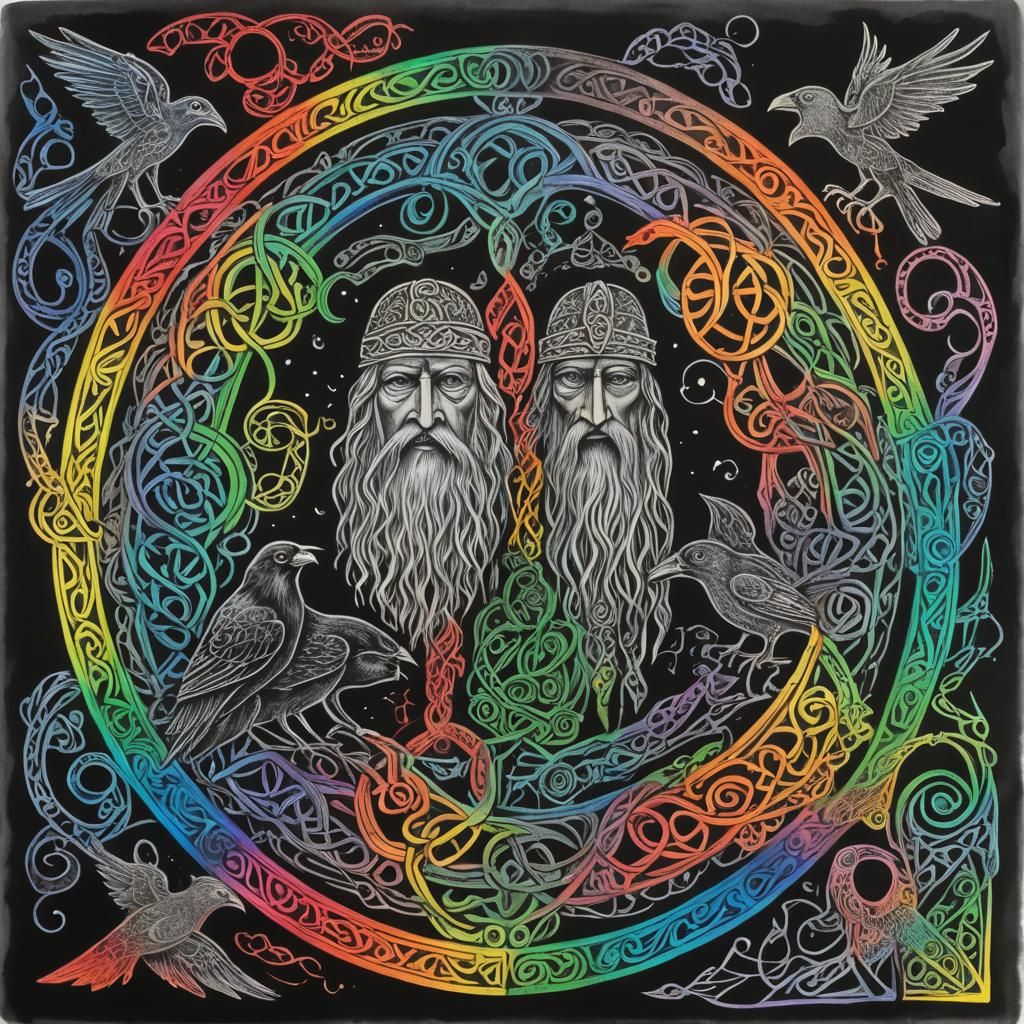 Odin in Celtic Knotwork: Crayon and Rayograph Art