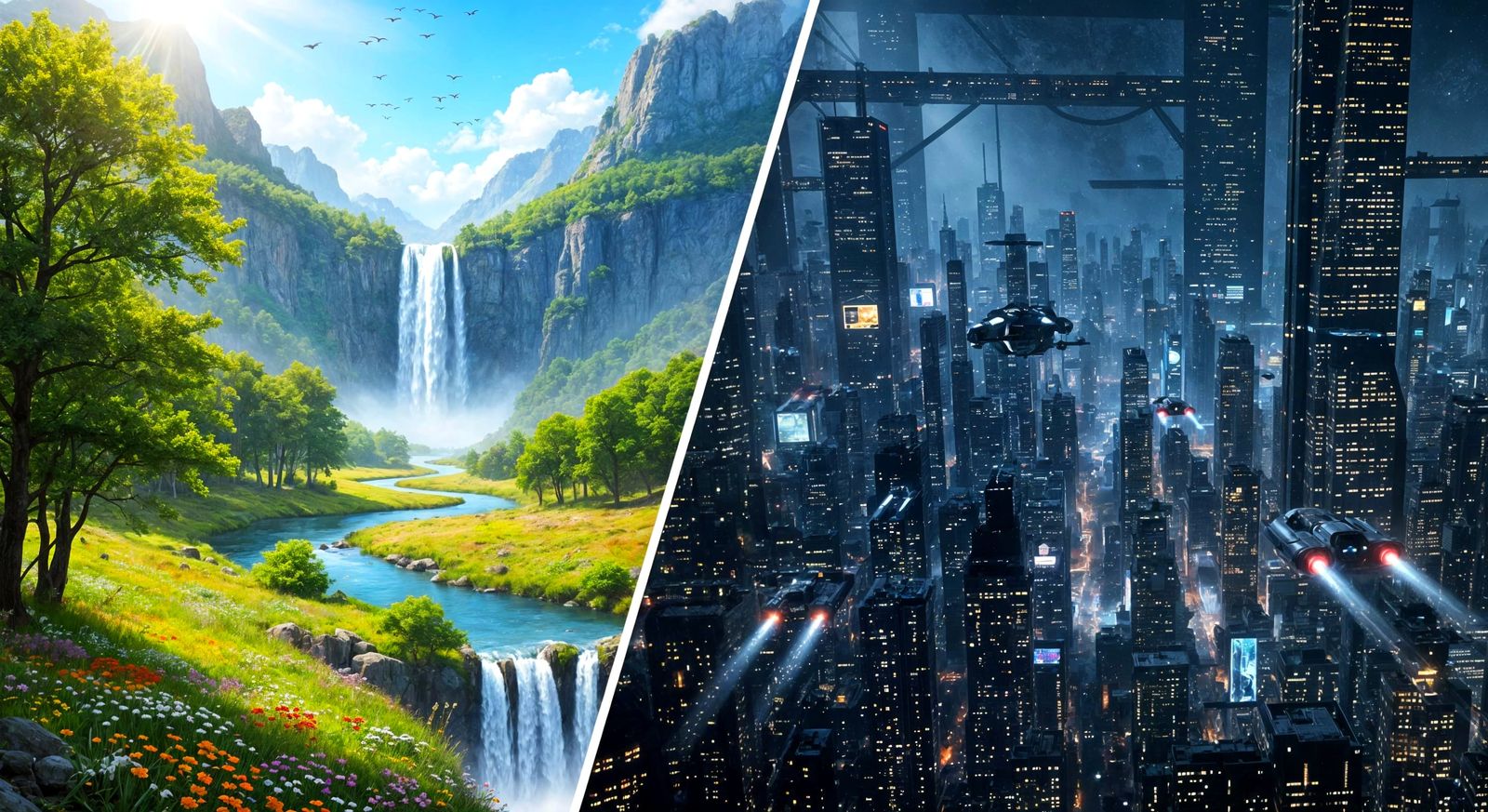 Nature vs. Future: Contrasting Dystopian Landscape