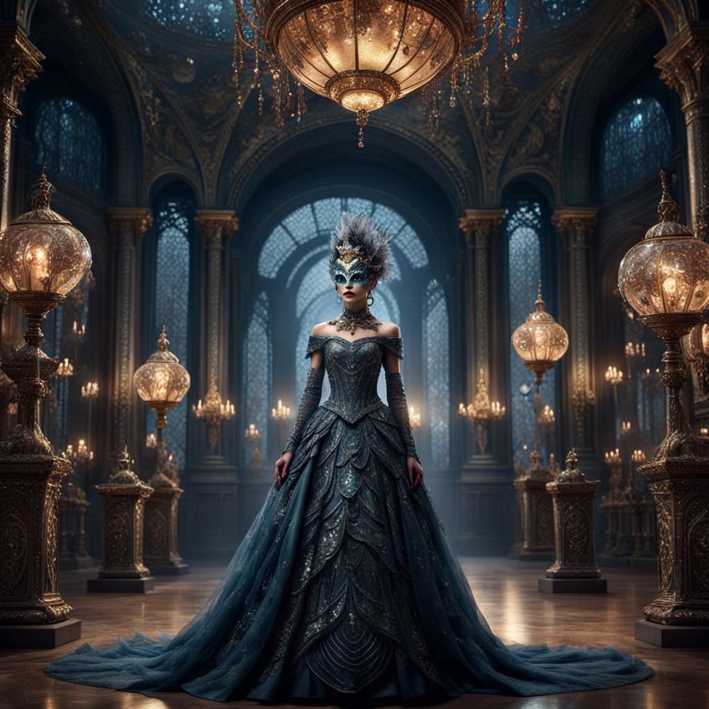 Mystical Ballroom Scene in Dark Fantasy Style