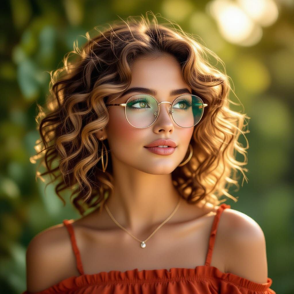 Strawberry Blonde Woman with Vintage Glasses in Golden Light