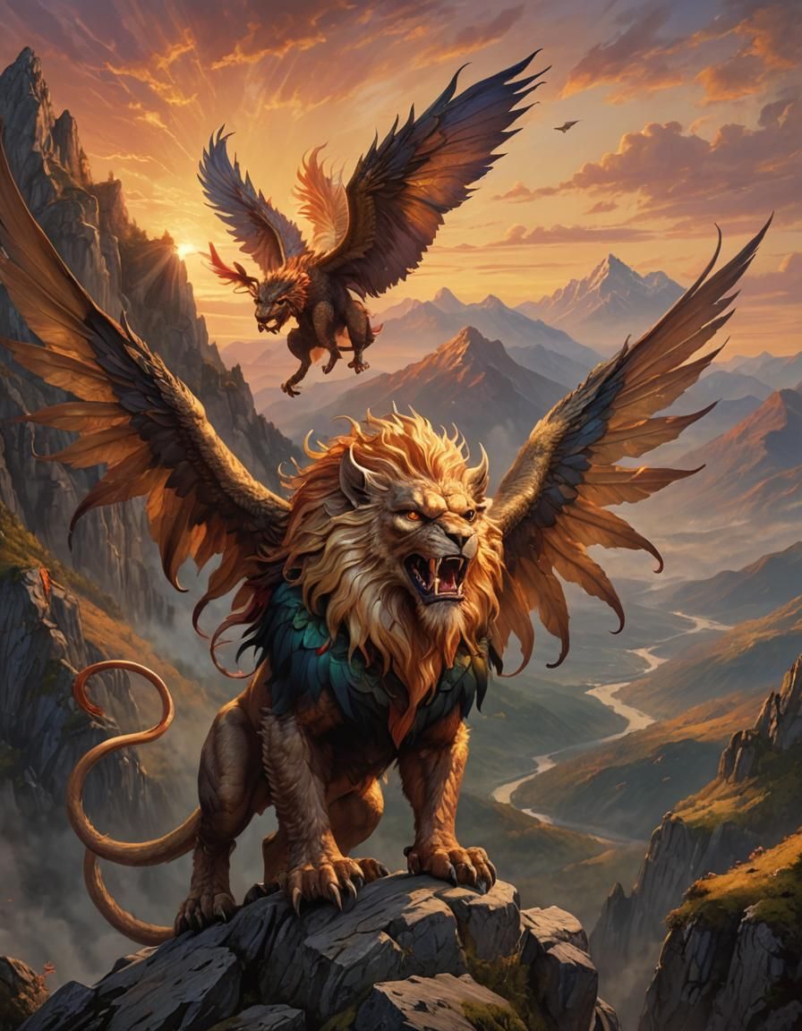Majestic Manticore on Mountain Peak in Gothic Style
