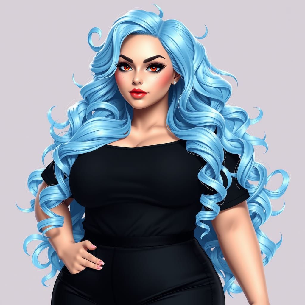 Stunning Anime Woman with Ice Blue Hair in 3D
