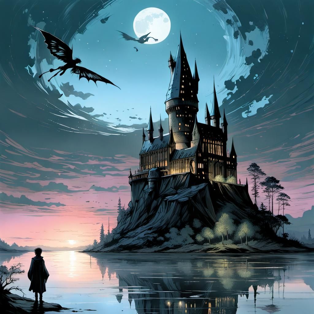 Fairy Harry Potter Over Lagoon: Digital Illustration