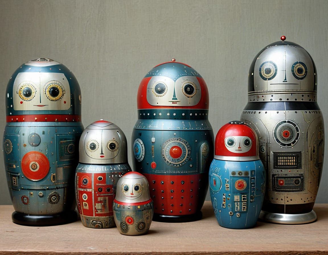 Robot Matryoshka Dolls in Modern Art Style