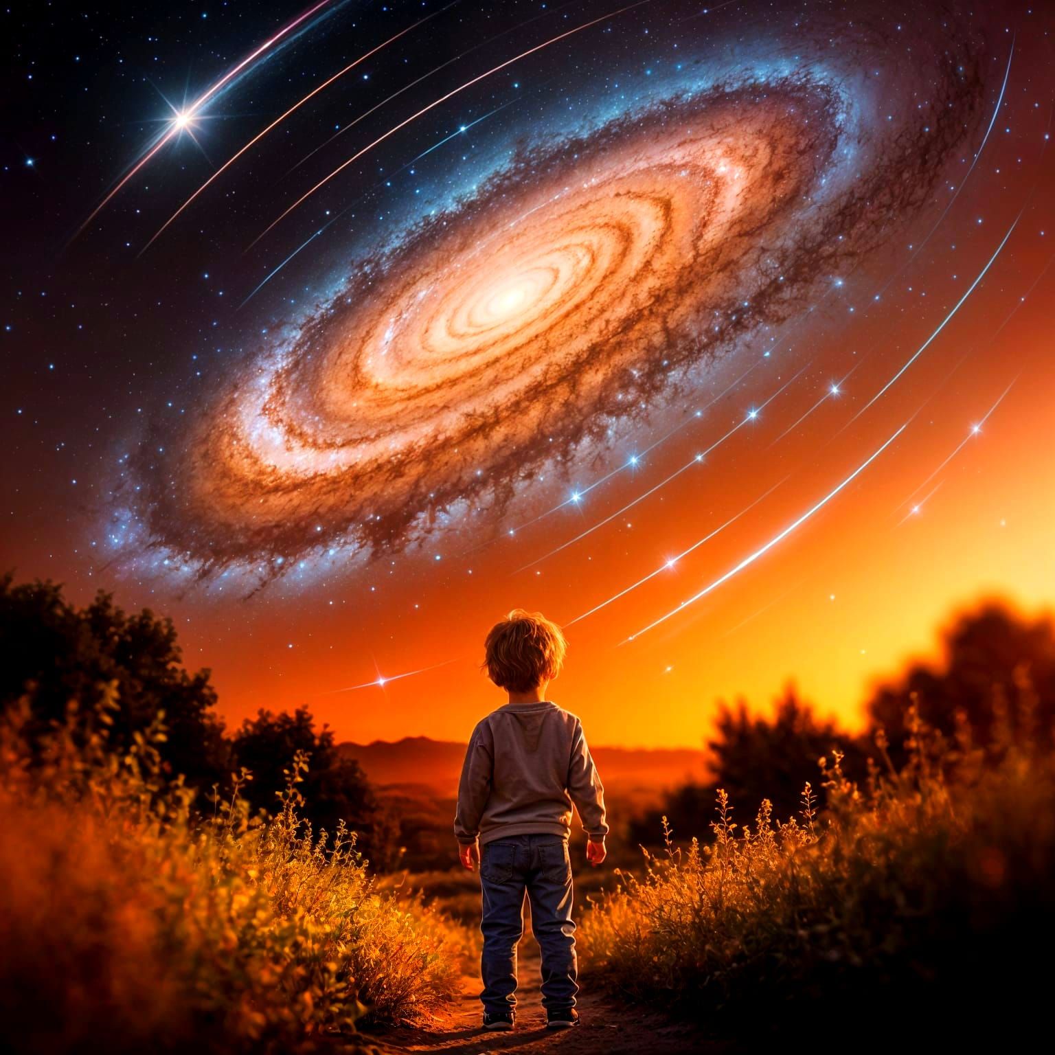 Child Gazing at a Starry Galaxy