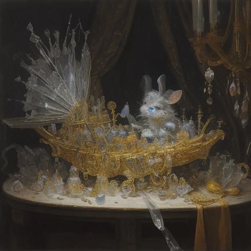 Crystal Ship with Mice and Rats, in Still Life Style