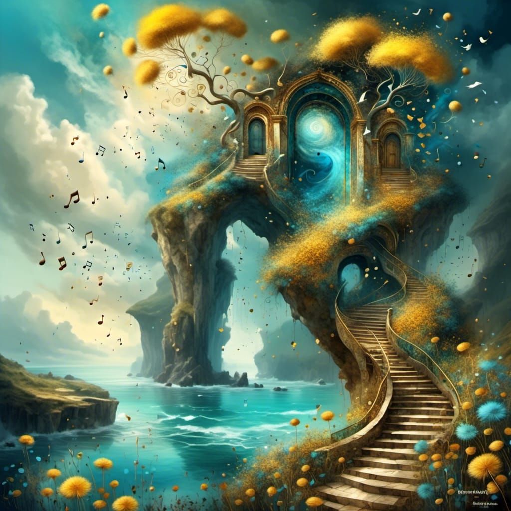 Dandelion cliff shore heavens gold door 160° view