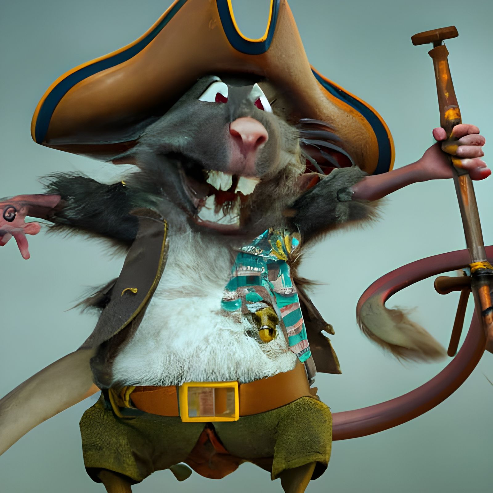 Nefarious Pirate Rat Captain in Hyperrealistic Caricature