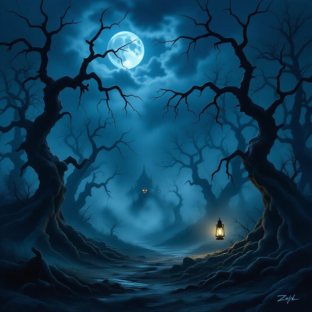 Sinister Forest Clearing at Midnight