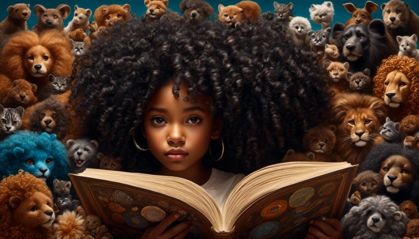 Girl Reading with Bas-Relief Hair Portraits